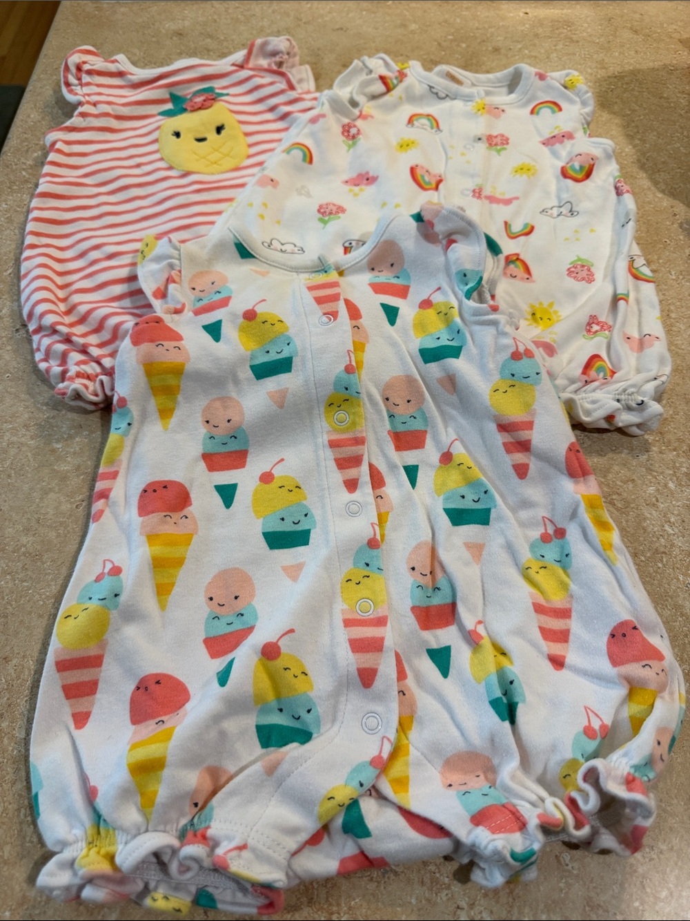 Gymboree Ice Cream, Rainbow and Pineapple Rompers
